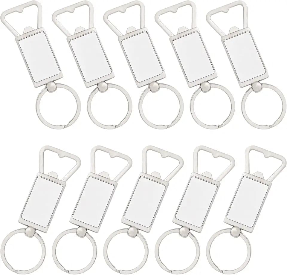 Framendino, 10 Pack Sublimation Blanks Keychains Metal Bottle Opener Transfer Key Rings