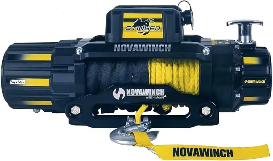 Stinger 12000 lbs Electric Winch 12V - 12000 lb Synthetic Rope Motor Winch for Offroad, Truck, SUV, Trailer, Boat, ATV - Heavy Duty Vehicle Recovery System with 85 ft Synthetic Rope & Hook