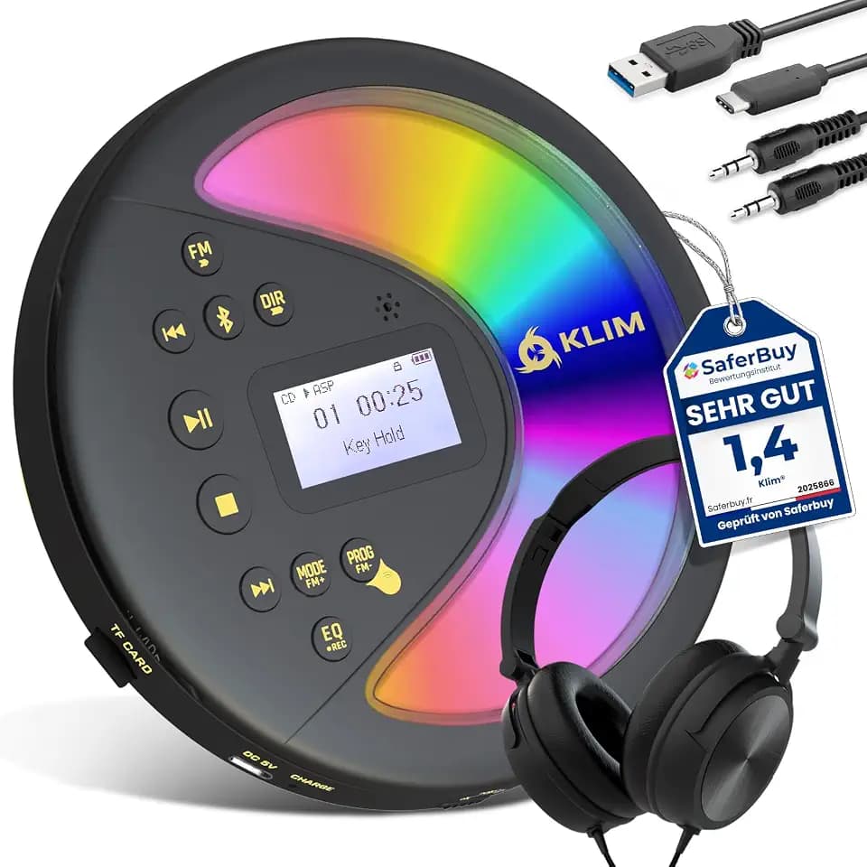 Discover Tragbarer CD Player mit Bluetooth Radio und Akku - Mit Headset
