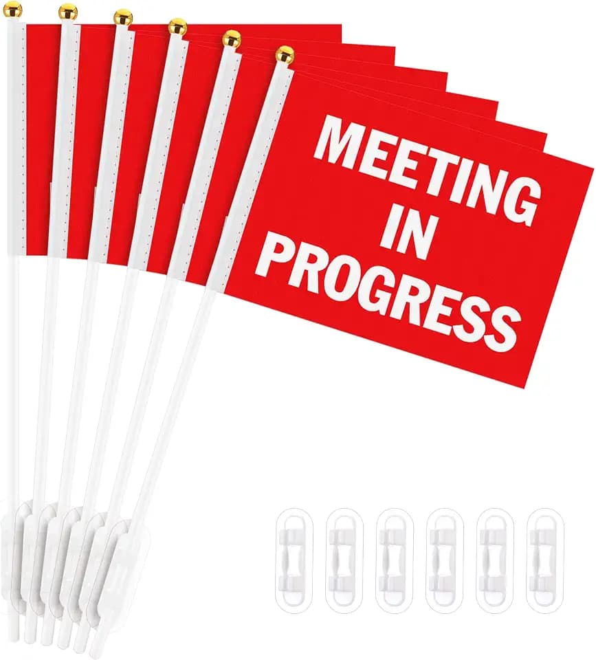 SmoothNovelty 6 Pack Double Sided Desk Sign Flag Office Privacy Signal with Clip Desk Sign for Office Cubicles, Workspaces (Meeting in Progress)
