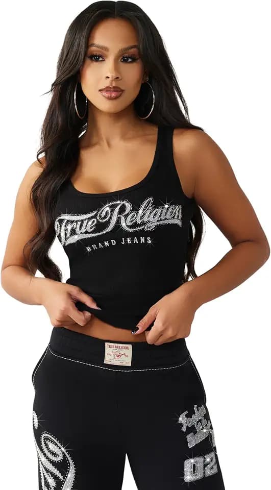 True Religion Women's Crystal Square Neck Rib Tank