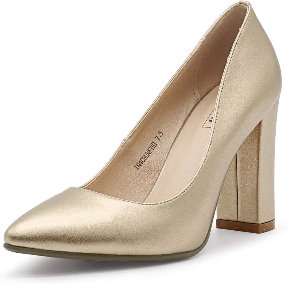 IDIFU Women's IN4 Chunky High Heels Closed Pointed Toe Pumps