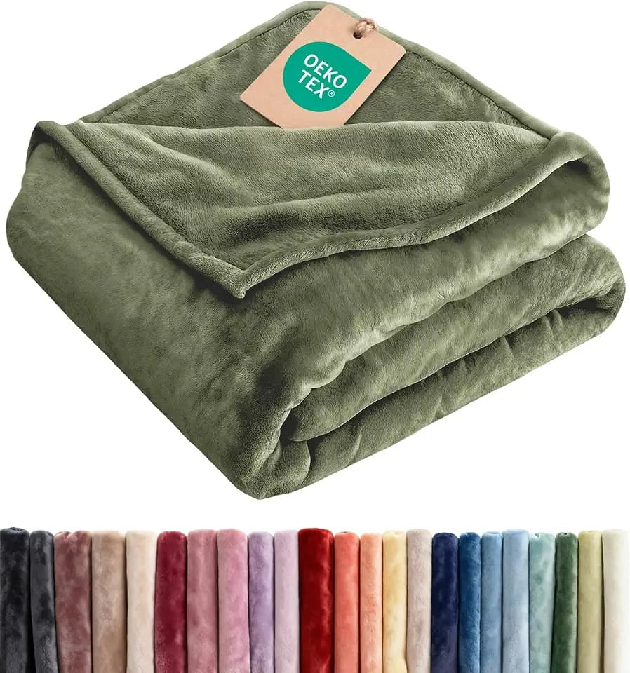 Fleece Blanket Full Size - Ultra-Soft Warm Flannel Fleece Blanket - Olive