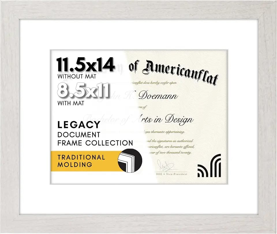 Americanflat 11.5x14 Picture Frame - Matted to 8.5x11 - White
