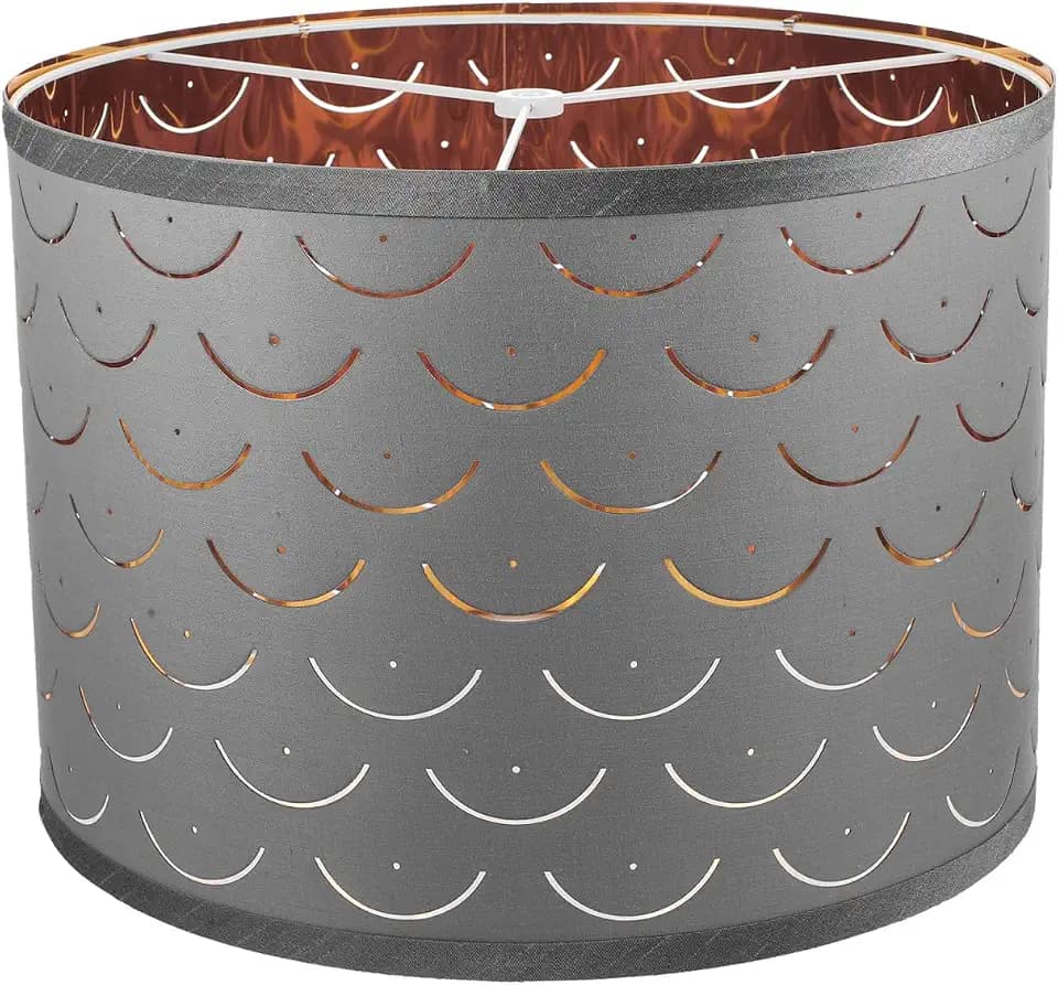 PRETYZOOM Hollow-Out Grey Lampshade, 12.9" Top X12.9" Bottom X 9.4" High Medium Drum Lampshade Cover Replacement, Decorative Lamp Shade for Home, Office, Bedside, Easy Assemble