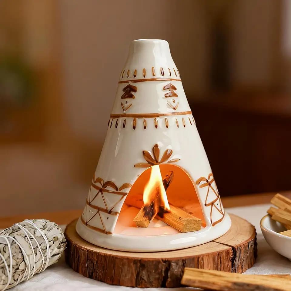 Ceramic Incense Burner Mini Chiminea for Palo Santo, Sage Sticks, Cones