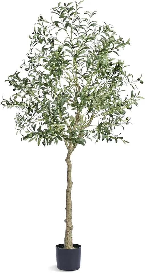 VEVOR Artificial Olive Tree, 6 FT Tall Faux Plant, Secure PE Material & Anti-Tip Tilt Protection Low-Maintenance Plant, Lifelike Green Fake Potted Tree for Home Office Warehouse Decor Indoor Outdoor