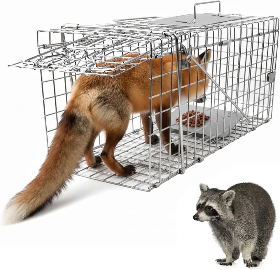 Live Animal Cage Trap, 37" x 13" x 14.5" Humane Cat Trap