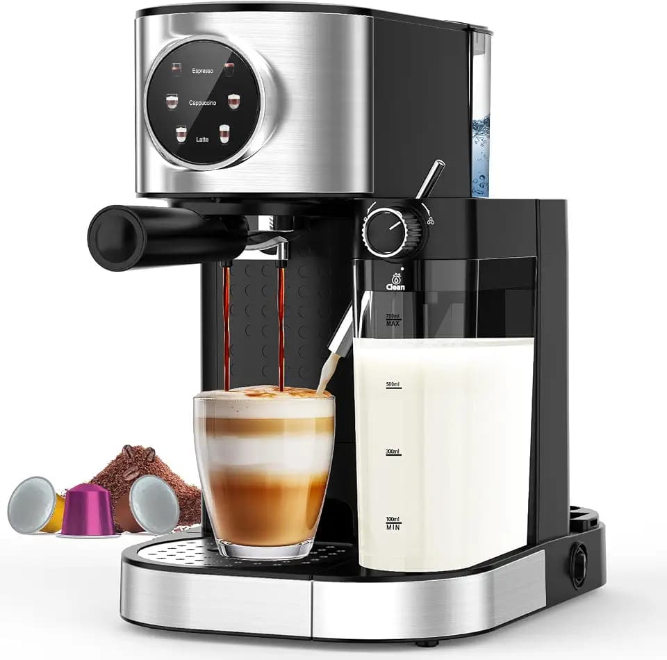 Electactic Espresso Machine 20 Bar, Super Compact Espresso Maker Stainless Steel with Touch Screen, Professional Coffee Machine, Automatic Milk Frother for Cappuccino