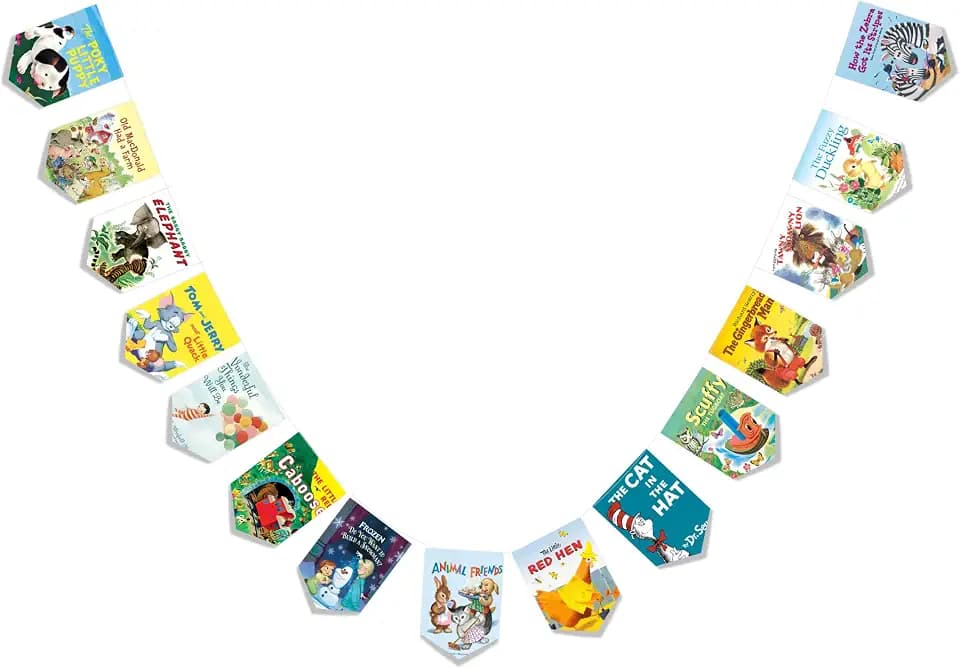 Kids Book Banner Garland – 7 Feet Storybook Pennant Decoration for Classroom Reading Corner, Library Wall, Baby Shower, Birthday Party, Nursery & School Event Decor
