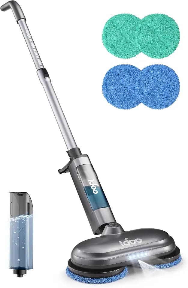 iDOO Cordless Electric Mop, Rechargeable Spin Mop with Water Spray & LED Headlight, Quiet Self Propelled Floor Cleaner, Lightweight Floor Scrubber for All Floors