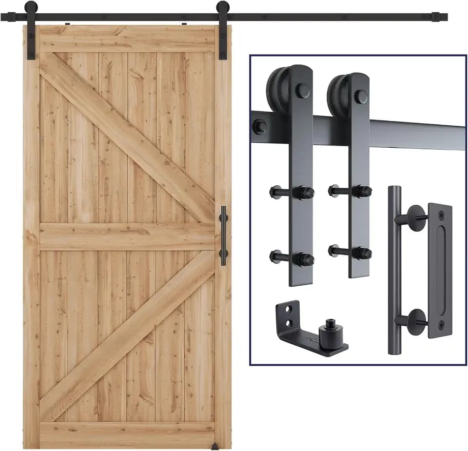 SMARTSTANDARD 8.2 FT Heavy Duty Sturdy Sliding Barn Door Hardware Kit,Black