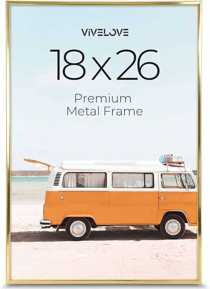 Vivelove 18x26 Picture Frames Metal Gold, Aluminum Photo Frame with Tempered Glass for for Wall Hanging, Tabletop and Wall Mounting Horizontally/Vertically, Set of 1