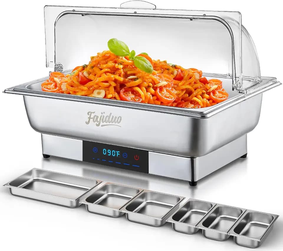 Electric Chafing Dish, 9QT Buffet Servers and Warmers, 3 Size Food Pans Stainless Steel Chaffing Dishes with Temperature Control Display, Commercial Food Warmers for for Parties, Catering, Buffets