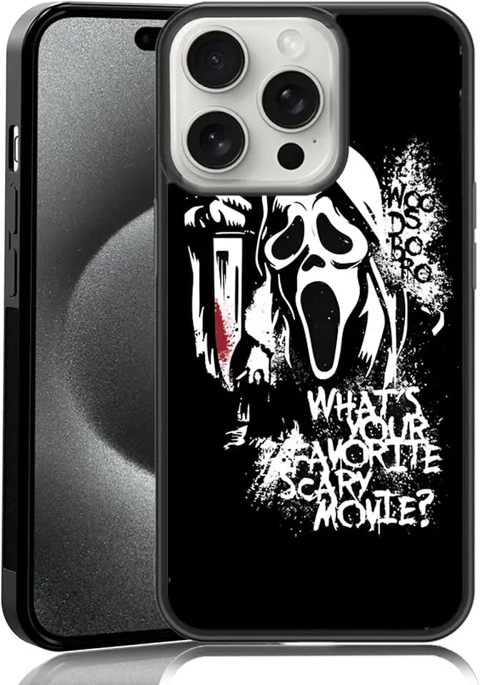 Favorite Scary Phone Case Compatible with iPhone 15 Pro, Scream iPhone Case Shockproof Black and White Phone Halloween Funny Cover Gift for Boy Girl Men Women