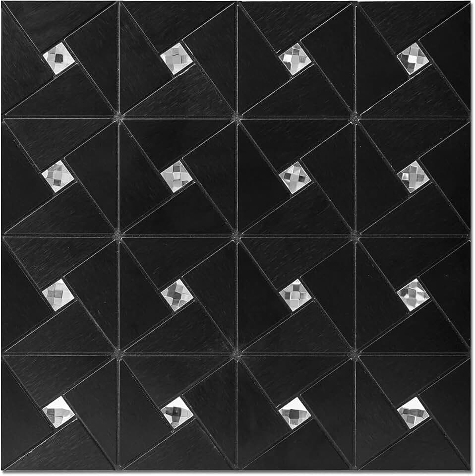 Art3d Peel & Stick Backsplash, Metal Mosaic Tiles, 10 pcs, Black Windmill