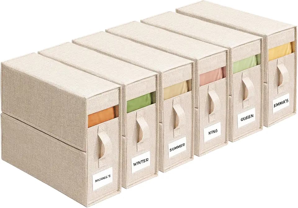 Sheet Organizers and Storage for Linen Closet, 6Pack Beige