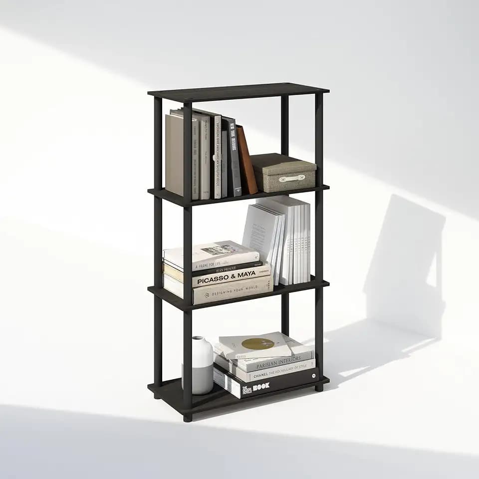 Furinno Turn-N-Tube Book Shelf, 4-Tier Bookshelf, Bookcase with Multipurpose Compact Display Rack, 11.6 x 23.6 x 43.2, for Living Room, Bedroom, Home Office, Espresso/Black