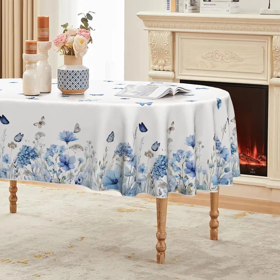 Horaldaily Spring Fall Tablecloth 60 x 84 Inch Oval Butterfly Hydrangea