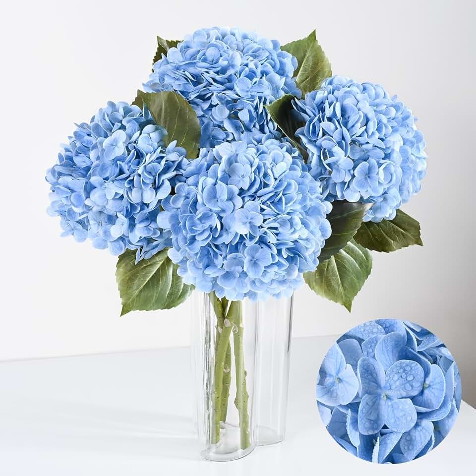 Artflower 8PCS Hydrangea Artificial Flowers,Real Touch Latex Fake Flowers