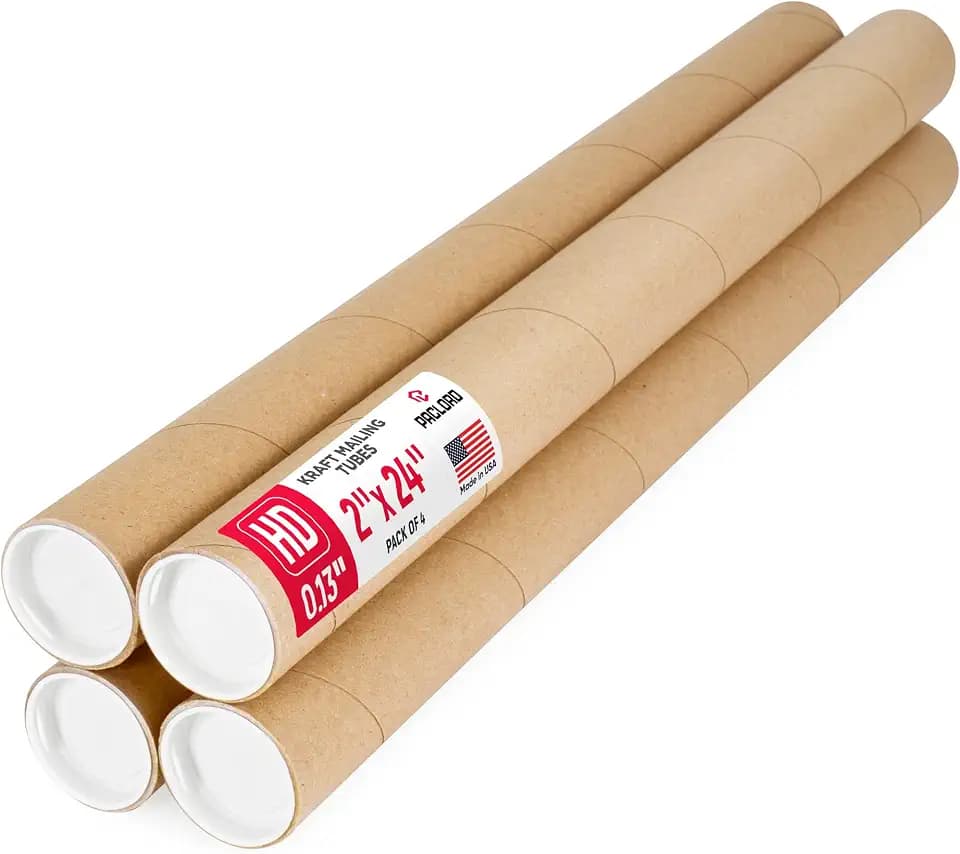 2" x 24" Heavy-Duty Reinforced Cardboard Mailing Tube, Pack of 4 Tubes with 8 Caps – Secure USPS Approved – Great for Shipping and Storing of Prints, Artwork, Posters or Documents