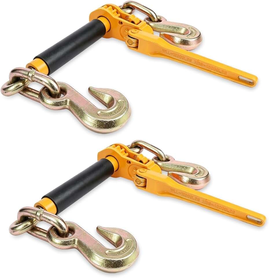 3/8"-1/2" Heavy Duty Ratchet Chain Binders, Load Binders with 2 Grab Hooks