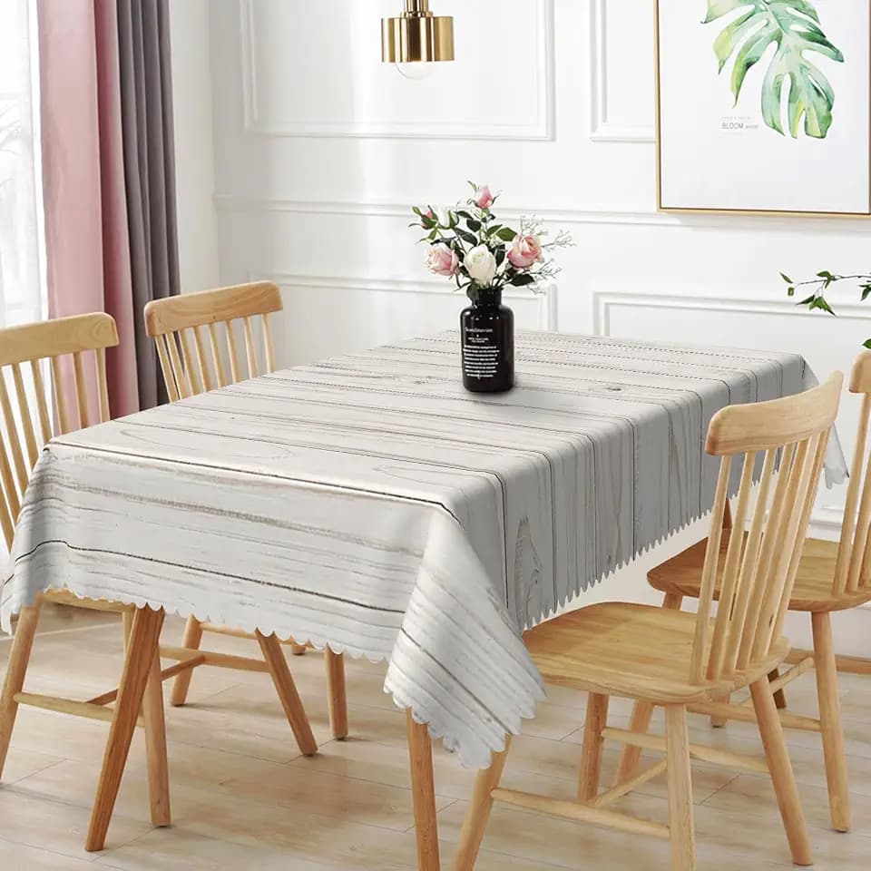 54x86inches Gray White Wood Grain Tablecloth Rustic Wooden Board Farmhouse Table Cloth Waterproof Wrinkle Free Rectangle Table Cover for Dining Room Kitchen Home Decor Indoor Outdoor Use