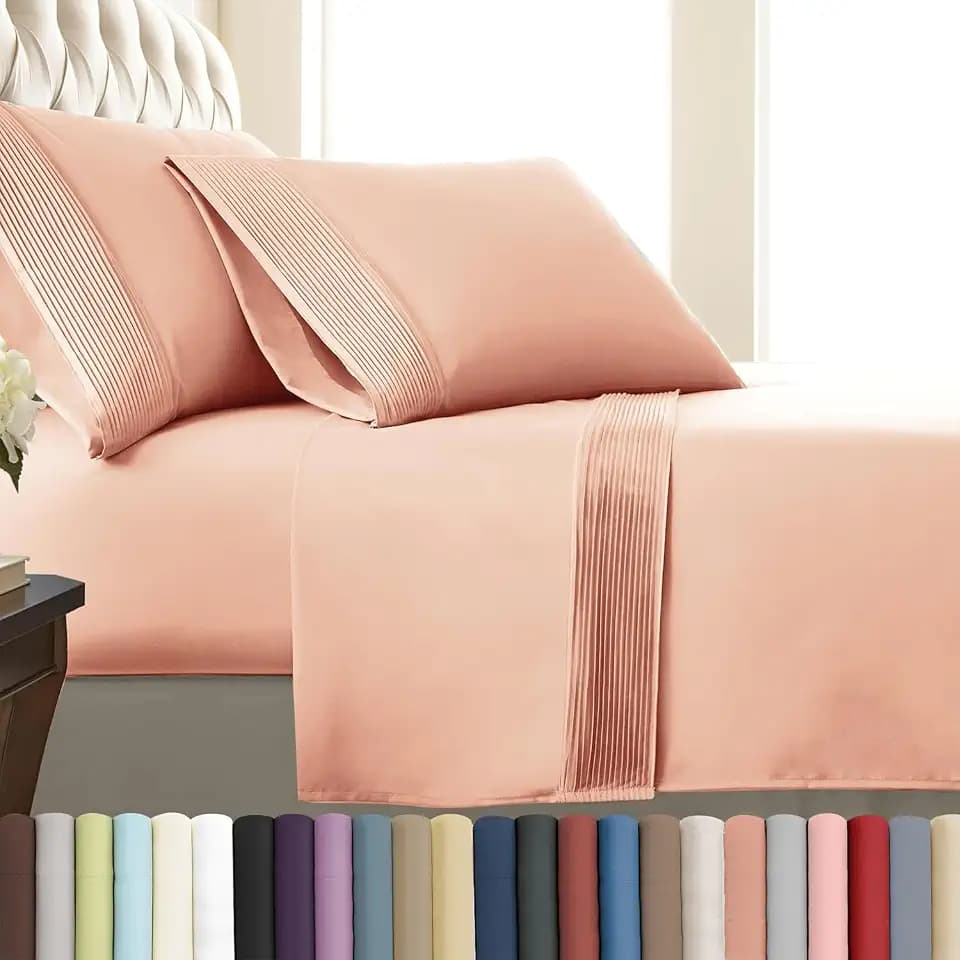 21 Inch Extra Deep Pocket Sheets California King Set 4 Pc Pleated Hem Blush