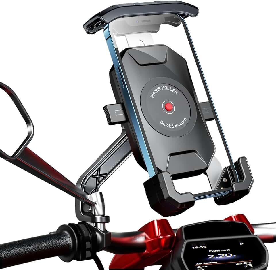 Handyhalterung Motorrad Spiegel, 360° Drehbar Handy Motorrad Halterung Anti-Shake Smartphone Halterung Roller Handyhalter Scooter für 4-7 Zoll Smartphone