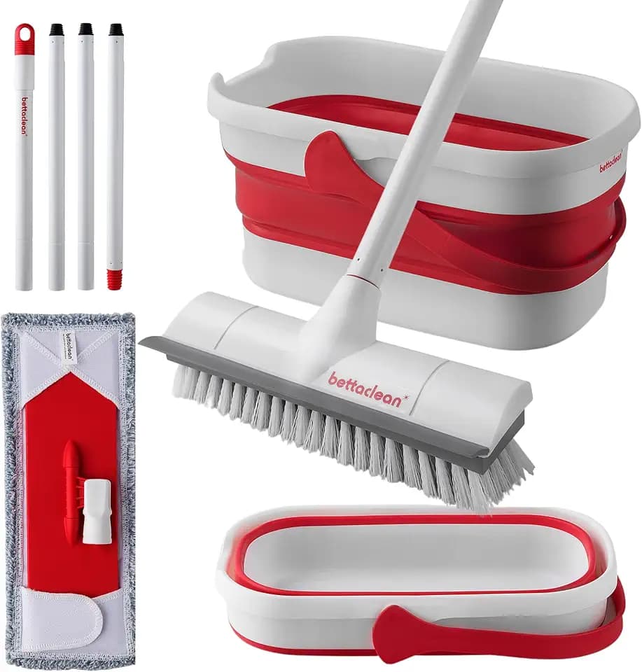 Outdoor Mop and Bucket Set with Scrub Brush for Concrete, Patio, Deck