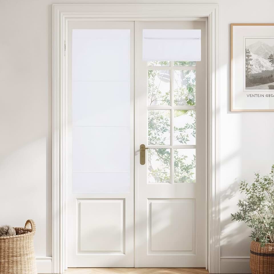 NICETOWN Pure White No Drill Roman Shade for Window Magnetic Door Curtain