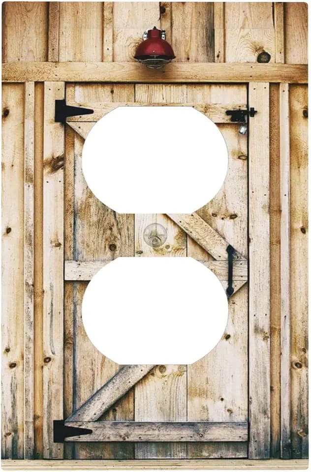 Rustic Barn Door 1 Gang Outlet Covers Duplex Receptacle Wall Plate Decorative Electrical Faceplate Lightswitches Vintage Plank for Farmhouse Kitchen Country Chalet Decora