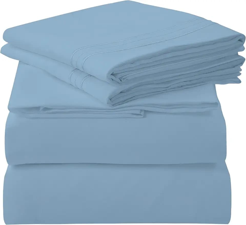 ROYALE LINENS 3 Piece Twin Sheets Set - Soft Brushed 1800 Microfiber Bedding - 1 Fitted and 1 Flat Sheet, 1 Pillow case - Wrinkle Free & Fade Resistant - Hotel Luxury Bed Sheets Set (Lake Blue, Twin)