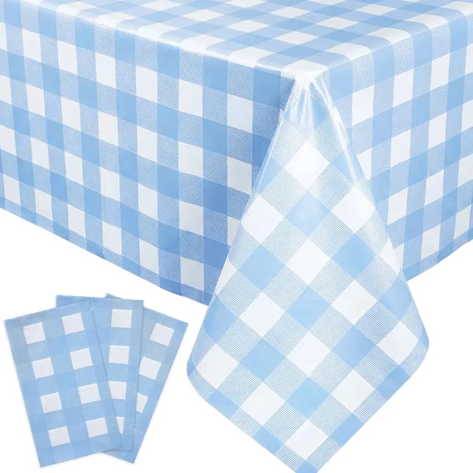 Oigco Light Blue Gingham Tablecloth - 54 x 108 Inches, Rectangle Disposable Light Blue Checkered Tablecloth, Picnic Table Covers for Dining/Camping/Picnic/Outdoor