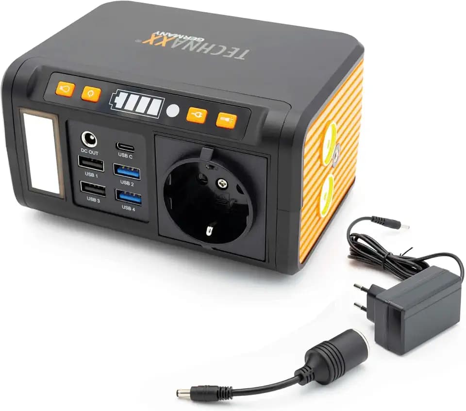 Technaxx Mini Tragbare Powerstation 74Wh 80W mit 230V Steckdose, USB-C PD 18W, 4×USB-A QC3.0, DC-Ausgang, LED, Solarlade-kompatibel, Camping & Notstrom Generator – Aktualisiertes Modell 2026 TX-205+