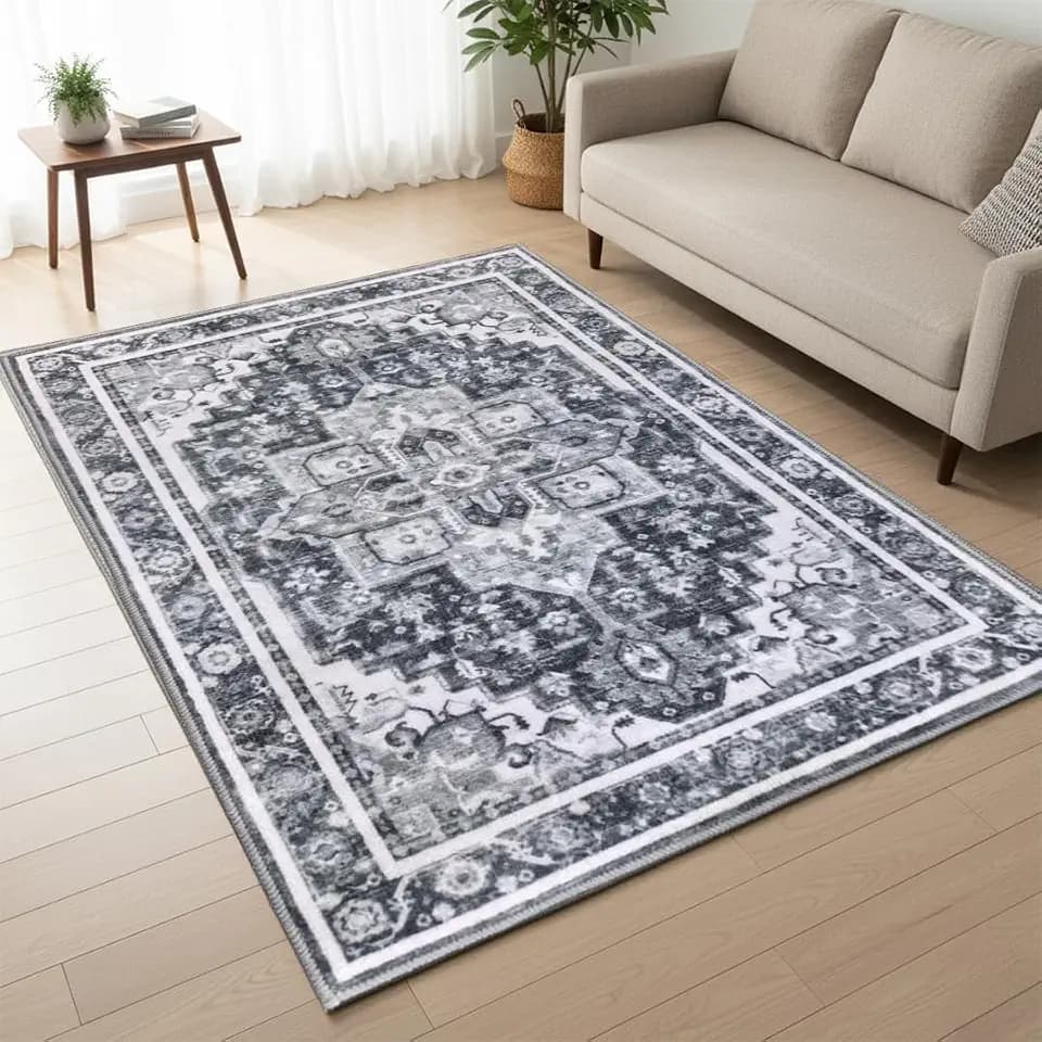 Muddy Mat® Onyx 8ft x 10ft Washable Muddy Carpet for Living Room, Bedroom & Dining Room – Modern Soft Low Pile Non Slip Carpet – Pet Friendly Waterproof Foldable Area Rugs for Home
