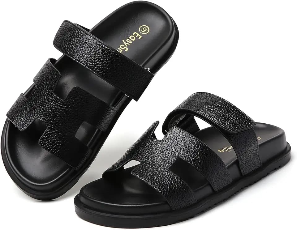 Women‘s Flats Sandals Casual Comfort Adjustable Strap Slip On Leather Walking Shoes(2026 Sizing Update)