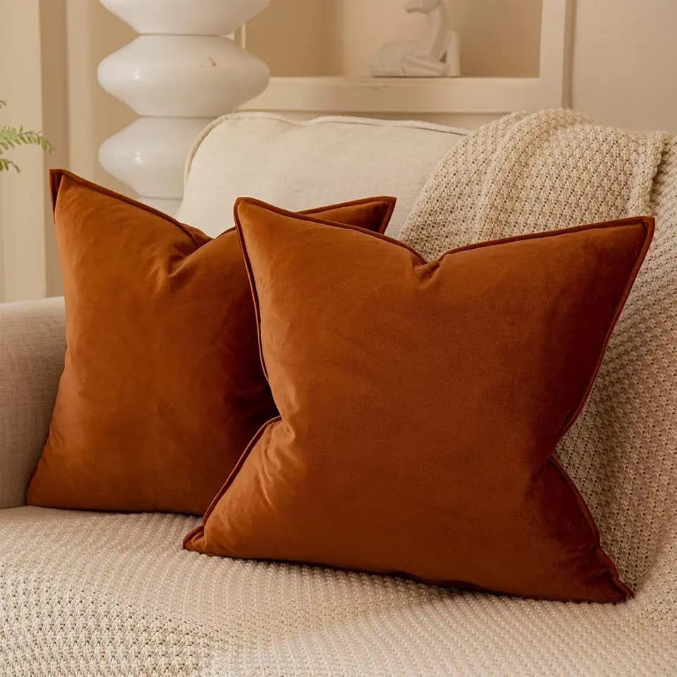 JUSPURBET Velvet Decorative Throw Pillow Covers 20x20 Set of 2,Burnt Orange