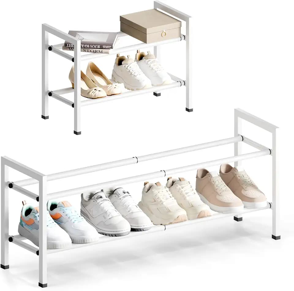 Bumusty 2 Tier Expandable Shoe Rack for Closet, White