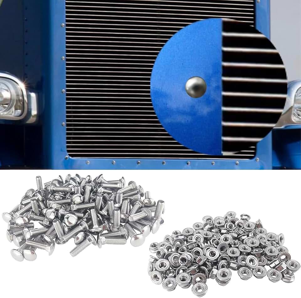 Peterbilt 379 Hood & Grille Surround Fastener Kit | 100 Stainless Steel Bolts with 100 Corrosion-Resistant Nuts
