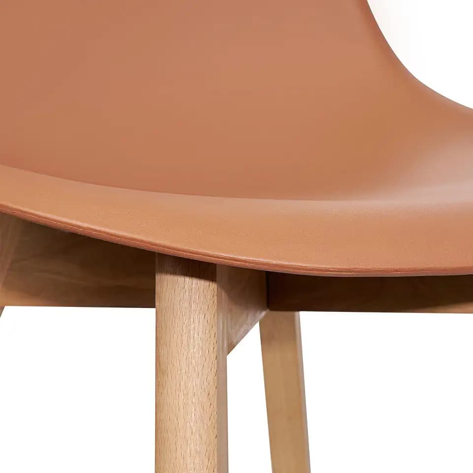 VECELO Dining Chairs Set of 4, Mid-Century Modern Kitchen & Dining Room Chairs, Molded Plastic Seat & Back, Solid Wood Legs, Armless, Non-Slip Feet, Orange