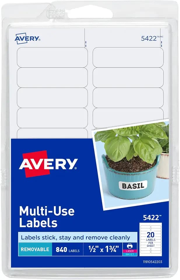 Avery® Self-Adhesive Removable Labels, 0.5 x 1.75 Inches, 840 Per Pack, White Label Stickers (05422)