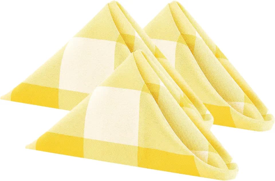 Buffalo Plaid Table Napkins Set of 50 Checkered Cloth Napkins 17x17 inch Washable Dinner Gingham Pattern Napkins Soft Napkins for Wedding Party Dining Banquet(Yellow and White)