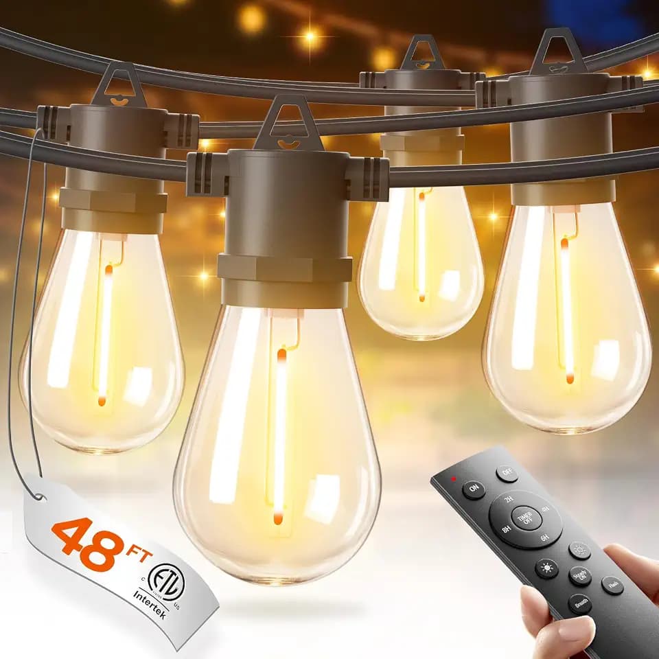 addlon 48FT Outdoor String Lights with 24 Dimmable Edison Bulbs for Patio