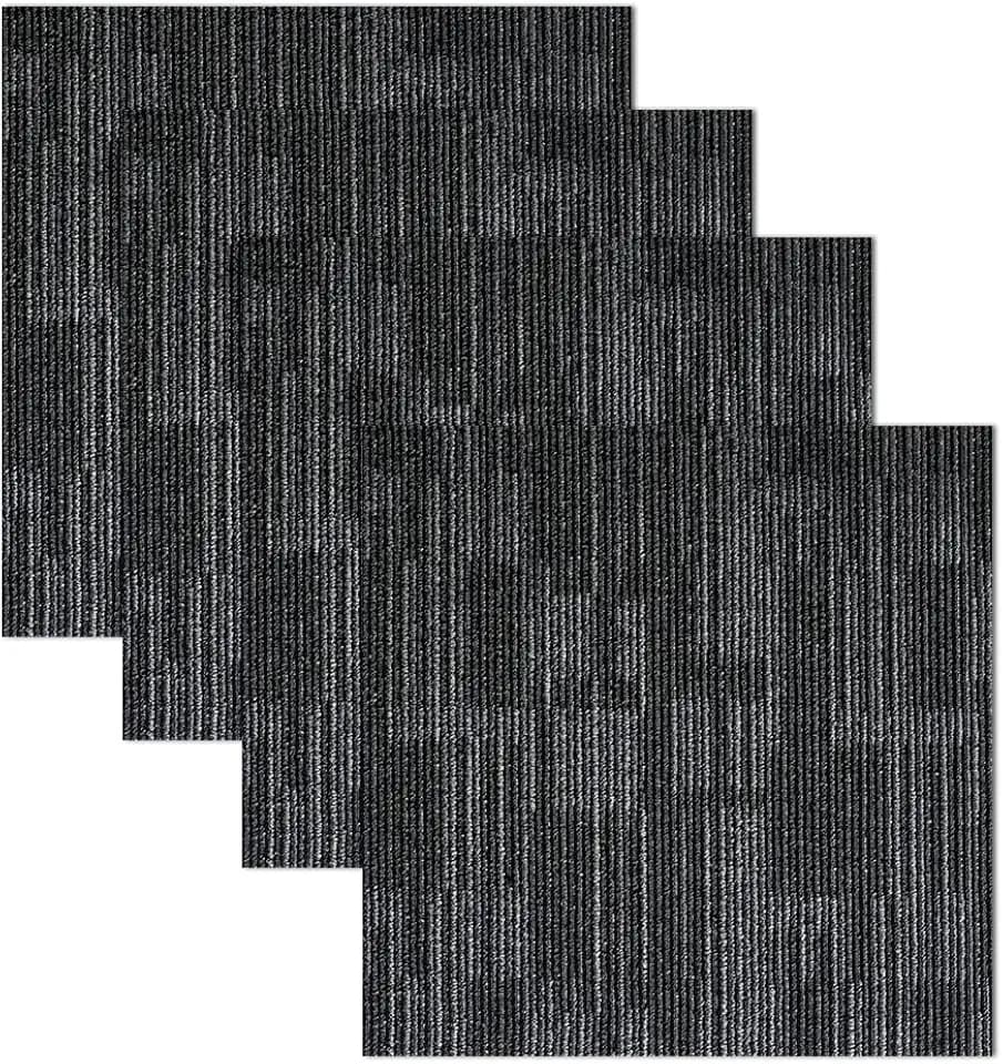 Carpet Floor Tiles 24” x 24” Commercial Carpet Squares 18 Pcs Non-Slip Office Soft Tiles DIY Installation for Living Room Bedroom Study Hotel Grey