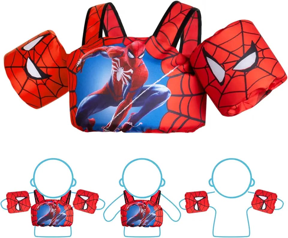 Toddler Swim Vest, 3-in-1 Adjustable Toddler Floaties Kids 2-7 Years (22-66 lbs), Detachable Pool Float & Arm Bands, Puddle Jumper Style for Pool, Beach, Swimming