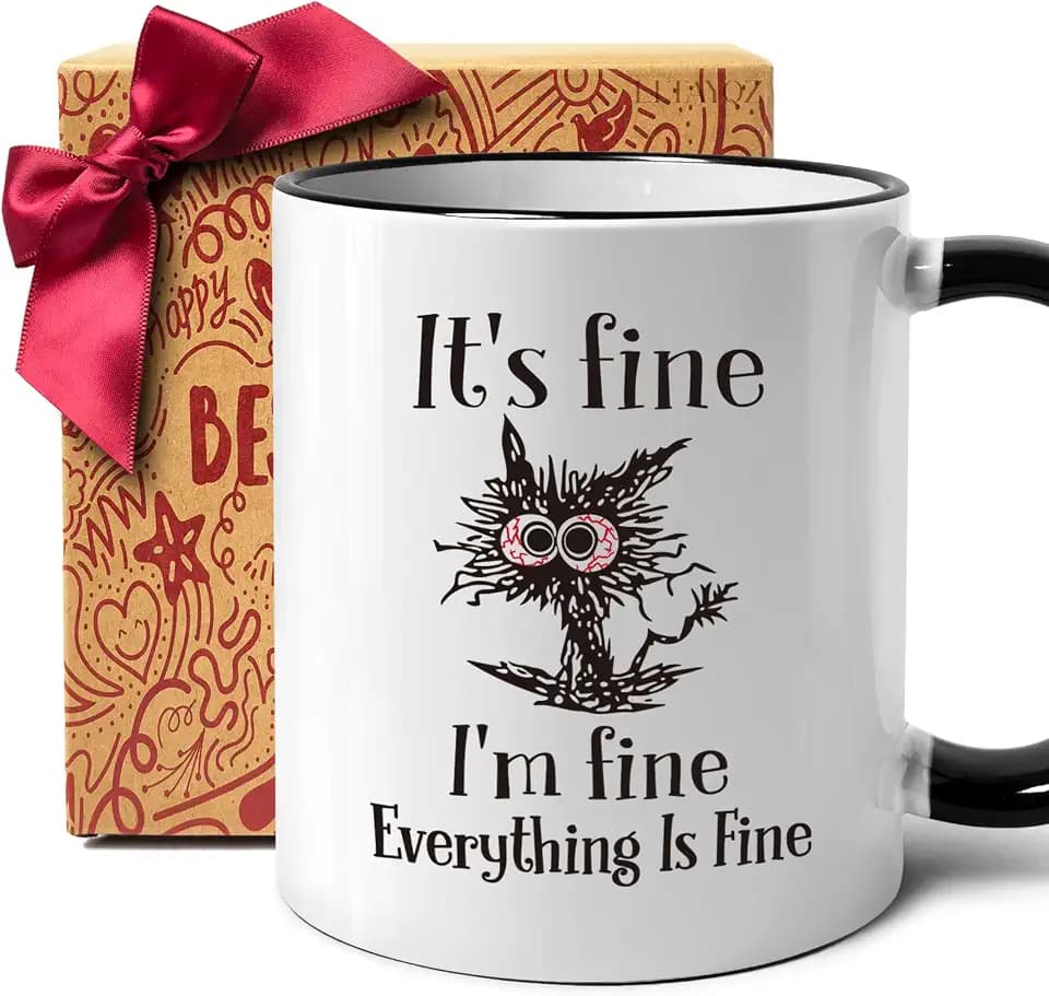 Funny Cat Coffee Mug Gifts for Cat Lover, It's Fine l'm Fine Everything ls Fines coffee Mugs, Novelty Christmas Birthday mugs Gift Ideas for Catlovers, Women, Men, Humor cat Office mug for Coworkers51