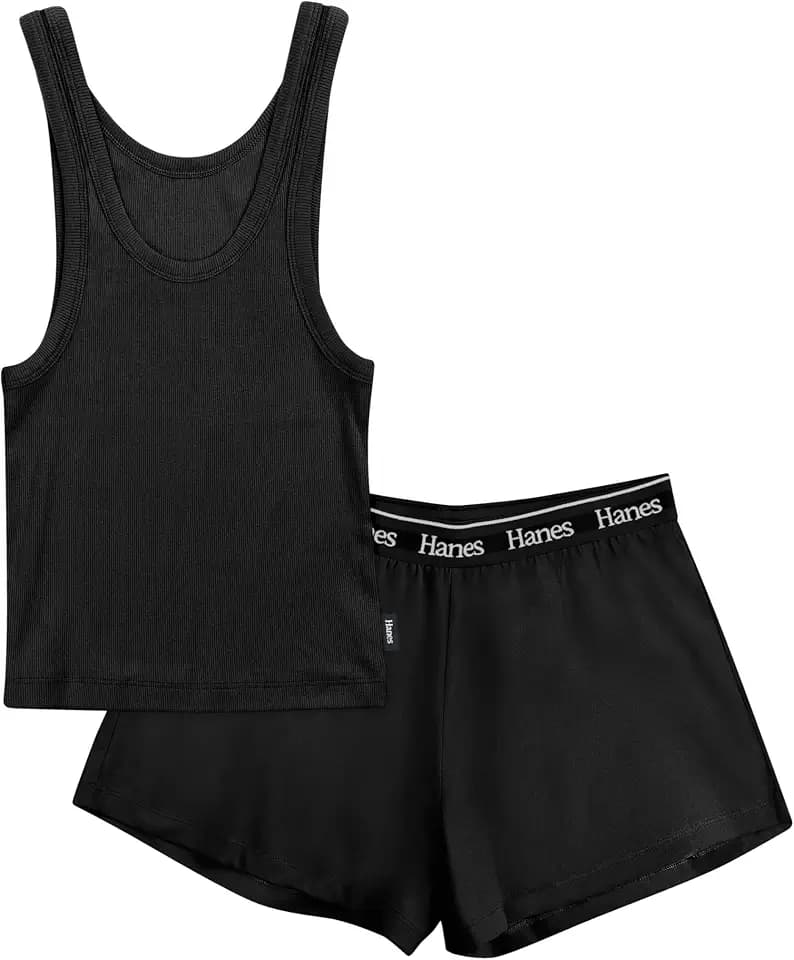 Hanes Women's Originals Comfywear Rib Crop Tank and Sleep Shorts, 2-Piece Set