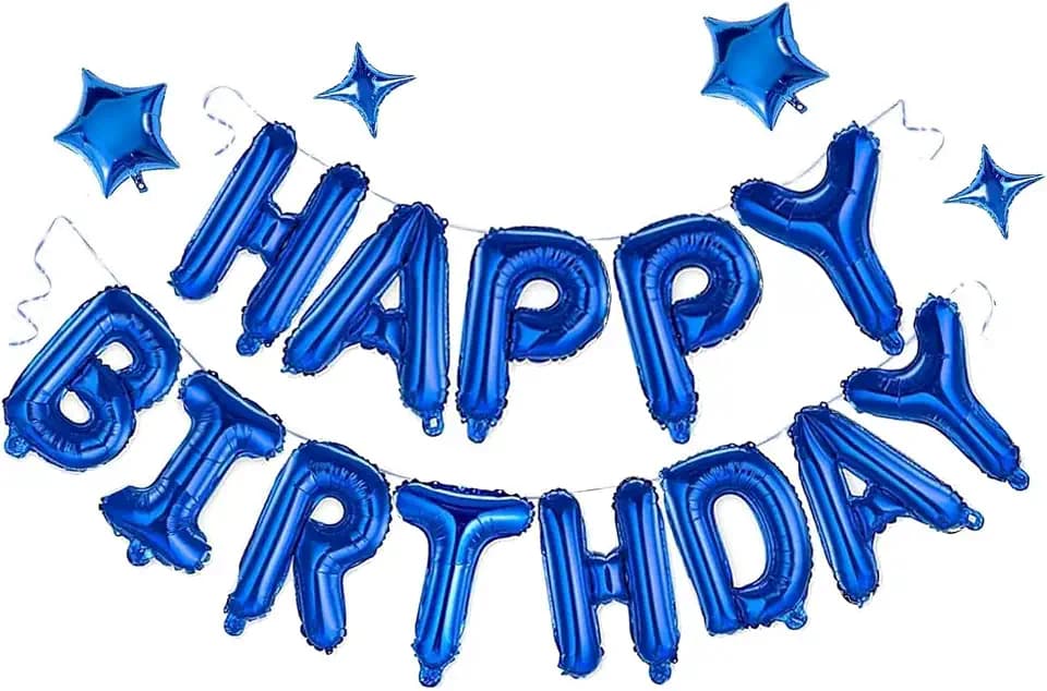Blue Happy Birthday Balloons Banner Sign Mylar letter Party Decoration