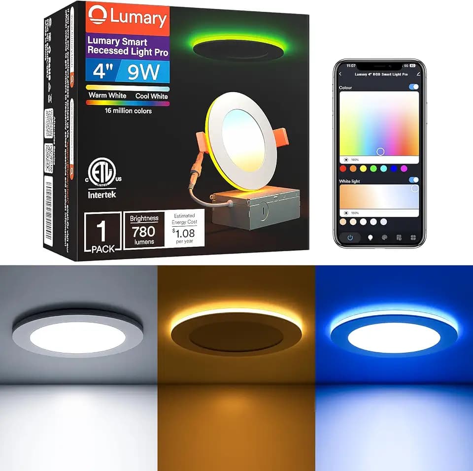 Lumary Smart Recessed Lighting Pro 4 Inch with RGB/Night Ring, 780LM 1Pack